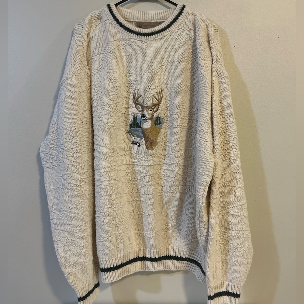 Vintage Shenandoah deer pullover sweater size Mens 2XL beige green